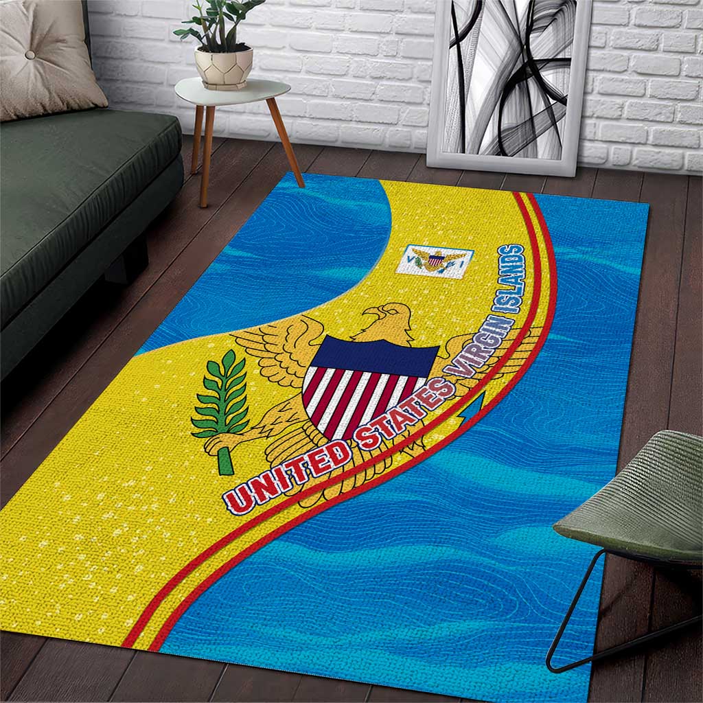 United States Virgin Islands Area Rug with Blue Yellow Wave Design and Island Map Bird - Wonder Print Shop