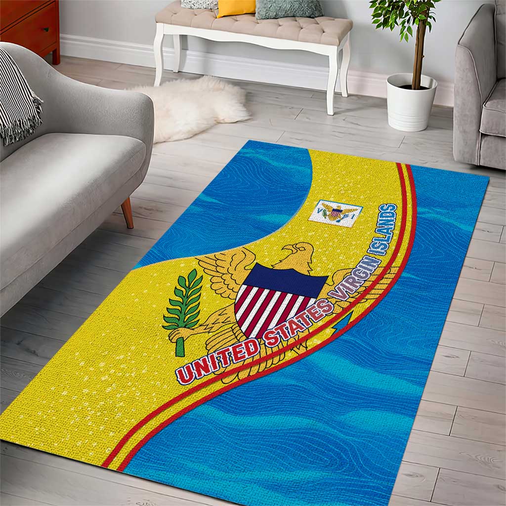 United States Virgin Islands Area Rug with Blue Yellow Wave Design and Island Map Bird - Wonder Print Shop