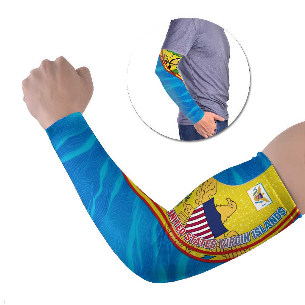 United States Virgin Islands Arm Sleeves with Blue Yellow Wave Design and Island Map Bird - Wonder Print Shop