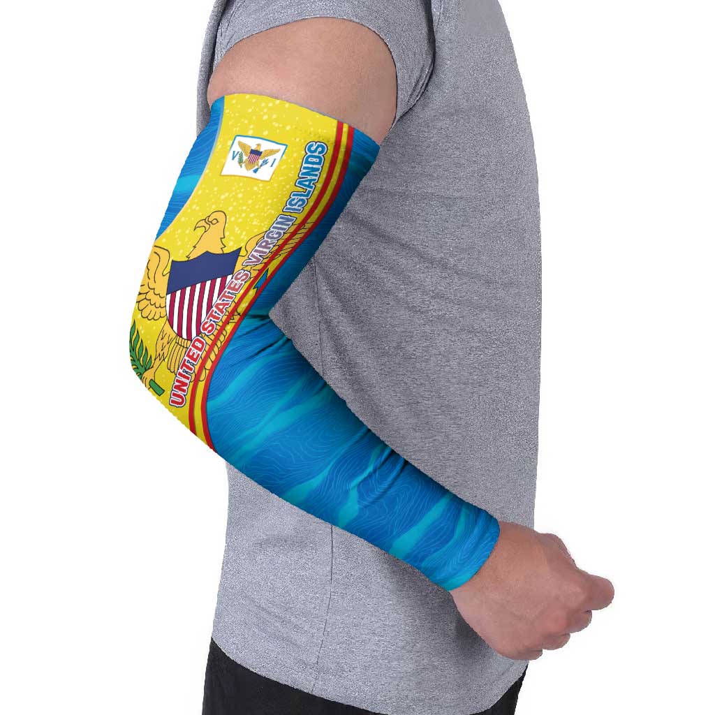 United States Virgin Islands Arm Sleeves with Blue Yellow Wave Design and Island Map Bird - Wonder Print Shop