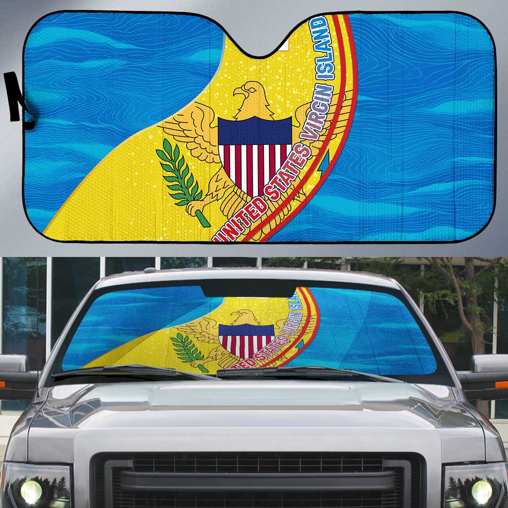United States Virgin Islands Auto Sun Shade with Blue Yellow Wave Design and Island Map Bird - Wonder Print Shop