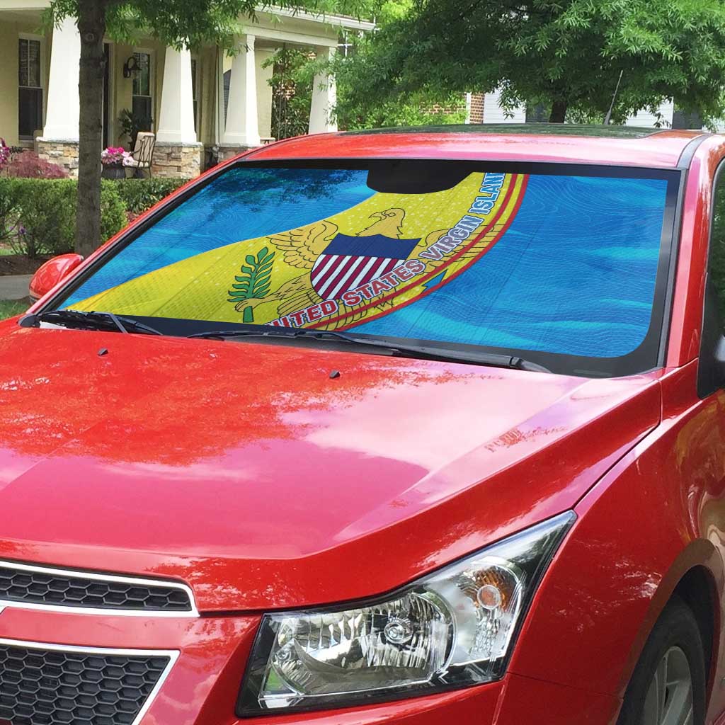 United States Virgin Islands Auto Sun Shade with Blue Yellow Wave Design and Island Map Bird - Wonder Print Shop