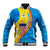 United States Virgin Islands Baseball Jacket with Blue Yellow Wave Design and Island Map Bird - Wonder Print Shop