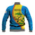 United States Virgin Islands Baseball Jacket with Blue Yellow Wave Design and Island Map Bird - Wonder Print Shop