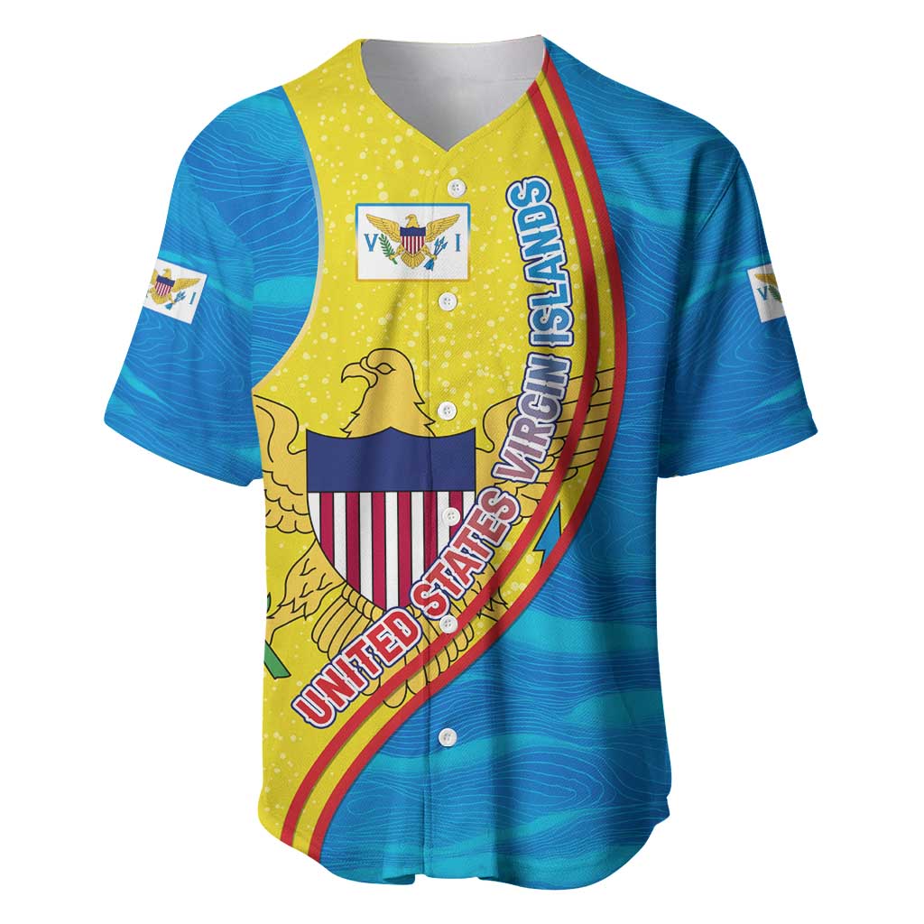 United States Virgin Islands Baseball Jersey with Blue Yellow Wave Design and Island Map Bird - Wonder Print Shop
