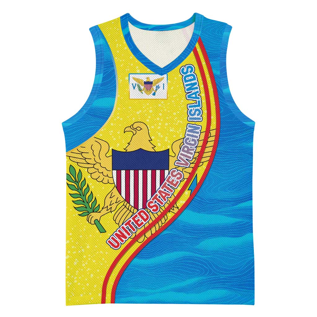 United States Virgin Islands Basketball Jersey with Blue Yellow Wave Design and Island Map Bird - Wonder Print Shop