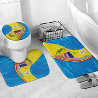 United States Virgin Islands Bathroom Set with Blue Yellow Wave Design and Island Map Bird - Wonder Print Shop