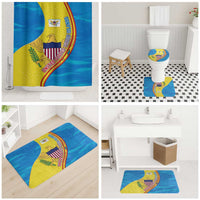 United States Virgin Islands Bathroom Set with Blue Yellow Wave Design and Island Map Bird - Wonder Print Shop