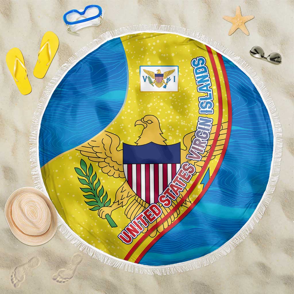 United States Virgin Islands Beach Blanket with Blue Yellow Wave Design and Island Map Bird - Wonder Print Shop