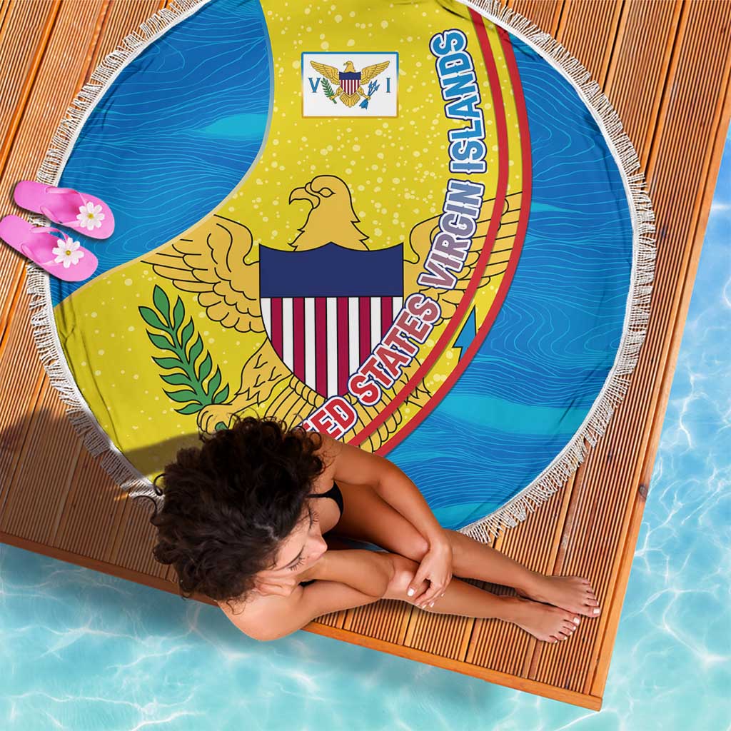 United States Virgin Islands Beach Blanket with Blue Yellow Wave Design and Island Map Bird - Wonder Print Shop