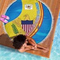 United States Virgin Islands Beach Blanket with Blue Yellow Wave Design and Island Map Bird - Wonder Print Shop