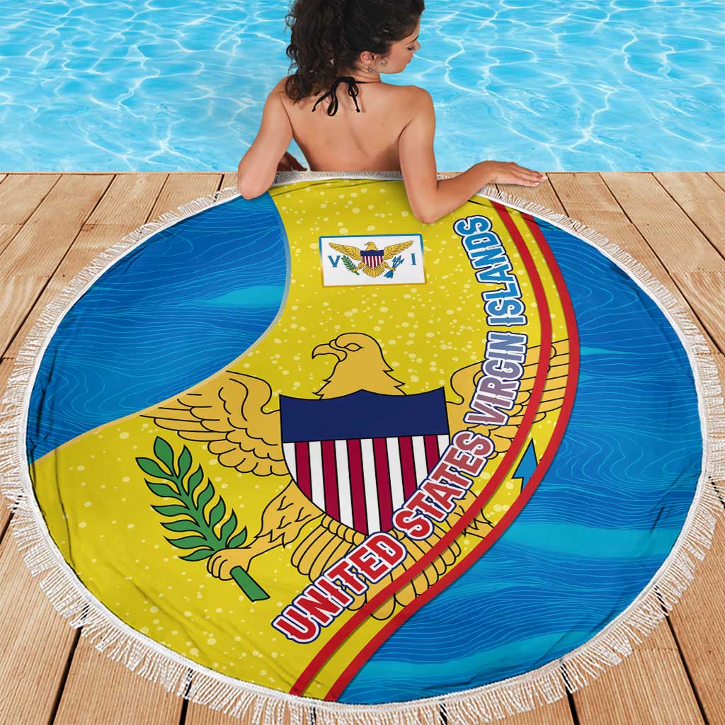 United States Virgin Islands Beach Blanket with Blue Yellow Wave Design and Island Map Bird - Wonder Print Shop