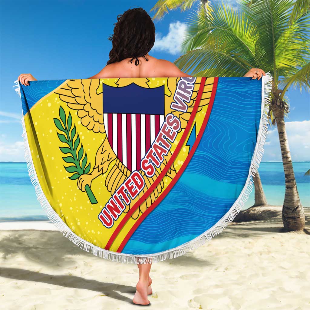 United States Virgin Islands Beach Blanket with Blue Yellow Wave Design and Island Map Bird - Wonder Print Shop