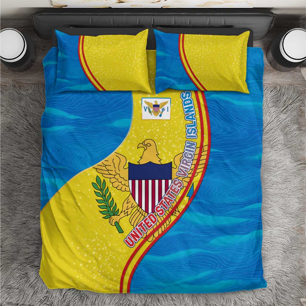 United States Virgin Islands Bedding Set with Blue Yellow Wave Design and Island Map Bird - Wonder Print Shop
