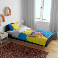 United States Virgin Islands Bedding Set with Blue Yellow Wave Design and Island Map Bird - Wonder Print Shop