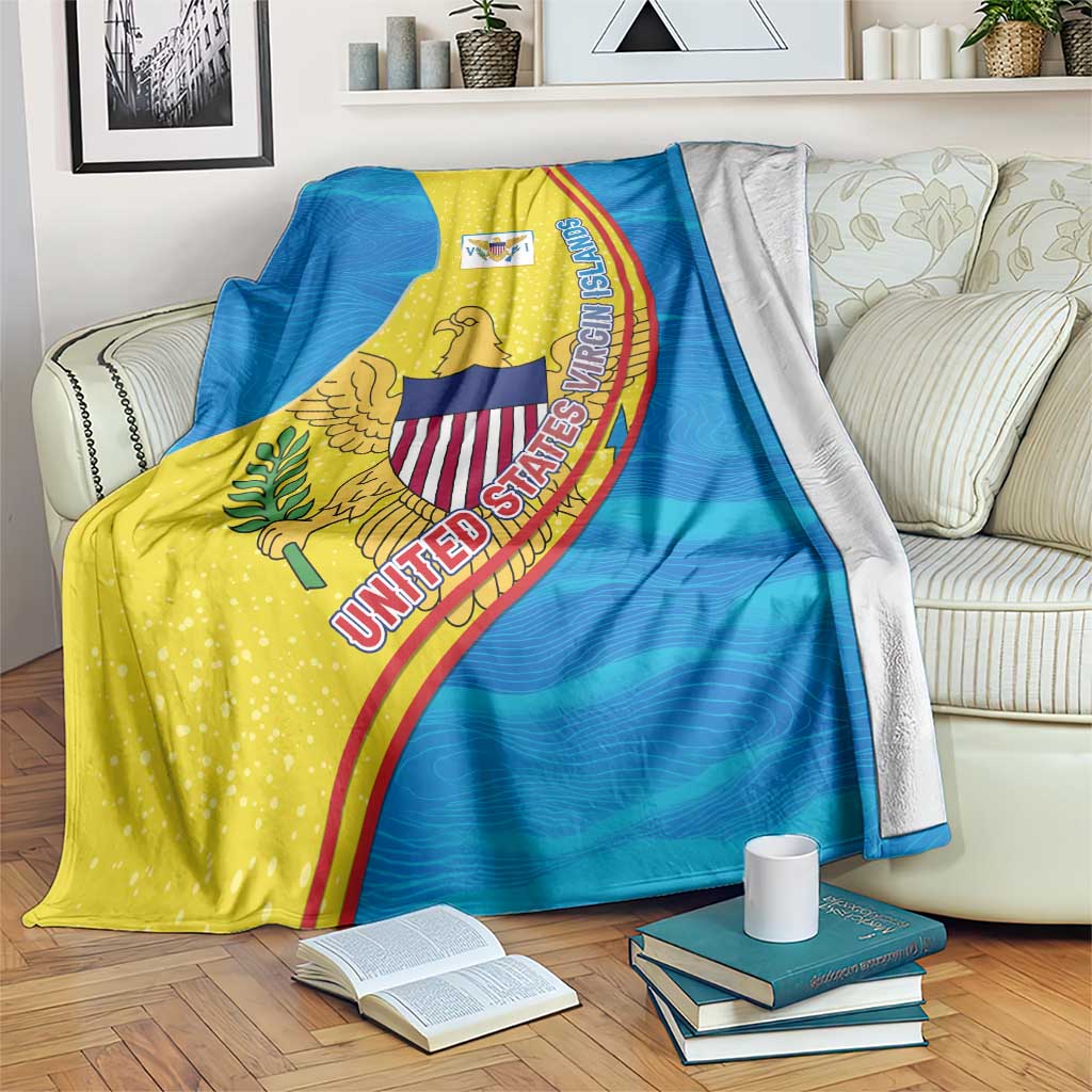 United States Virgin Islands Blanket with Blue Yellow Wave Design and Island Map Bird - Wonder Print Shop