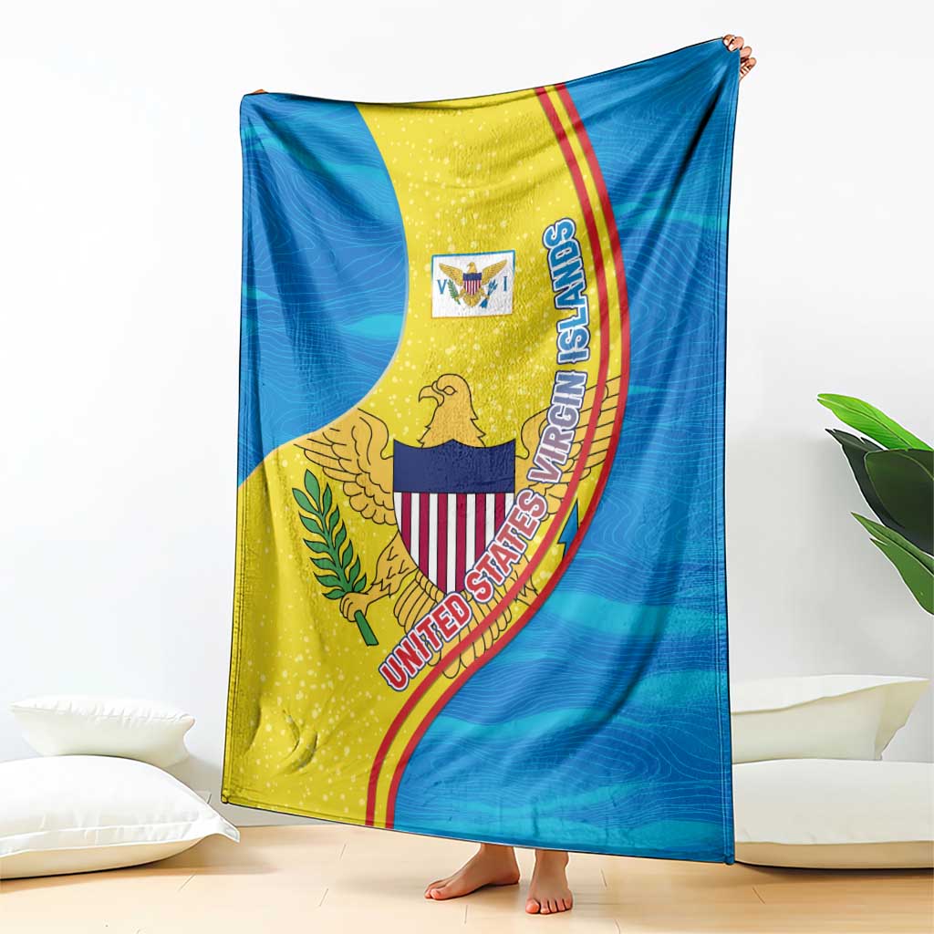United States Virgin Islands Blanket with Blue Yellow Wave Design and Island Map Bird - Wonder Print Shop
