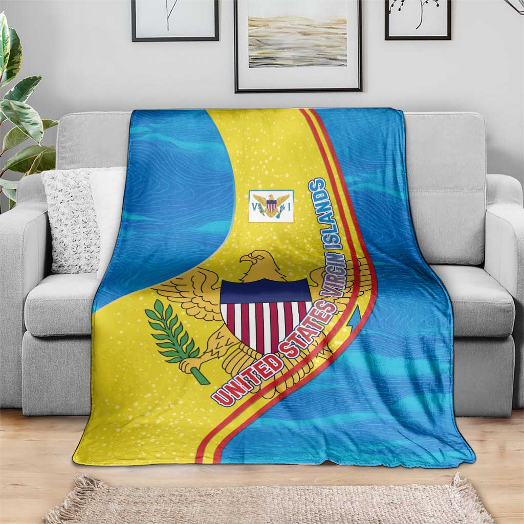 United States Virgin Islands Blanket with Blue Yellow Wave Design and Island Map Bird - Wonder Print Shop