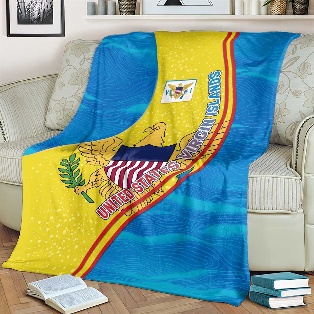 United States Virgin Islands Blanket with Blue Yellow Wave Design and Island Map Bird - Wonder Print Shop