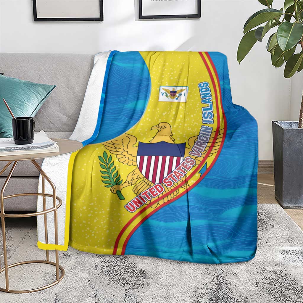 United States Virgin Islands Blanket with Blue Yellow Wave Design and Island Map Bird - Wonder Print Shop