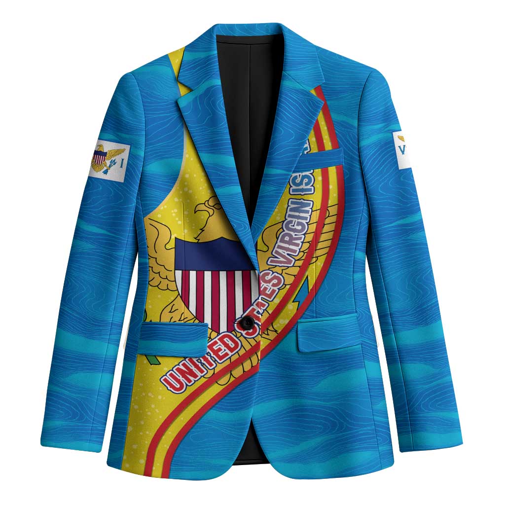 United States Virgin Islands Blazer with Blue Yellow Wave Design and Island Map Bird - Wonder Print Shop