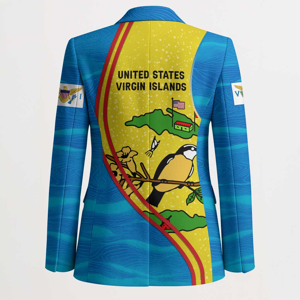 United States Virgin Islands Blazer with Blue Yellow Wave Design and Island Map Bird - Wonder Print Shop