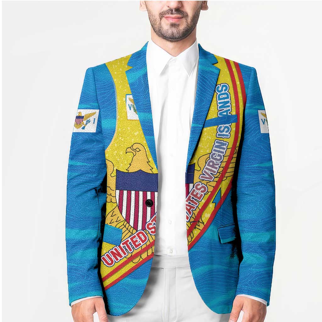 United States Virgin Islands Blazer with Blue Yellow Wave Design and Island Map Bird - Wonder Print Shop