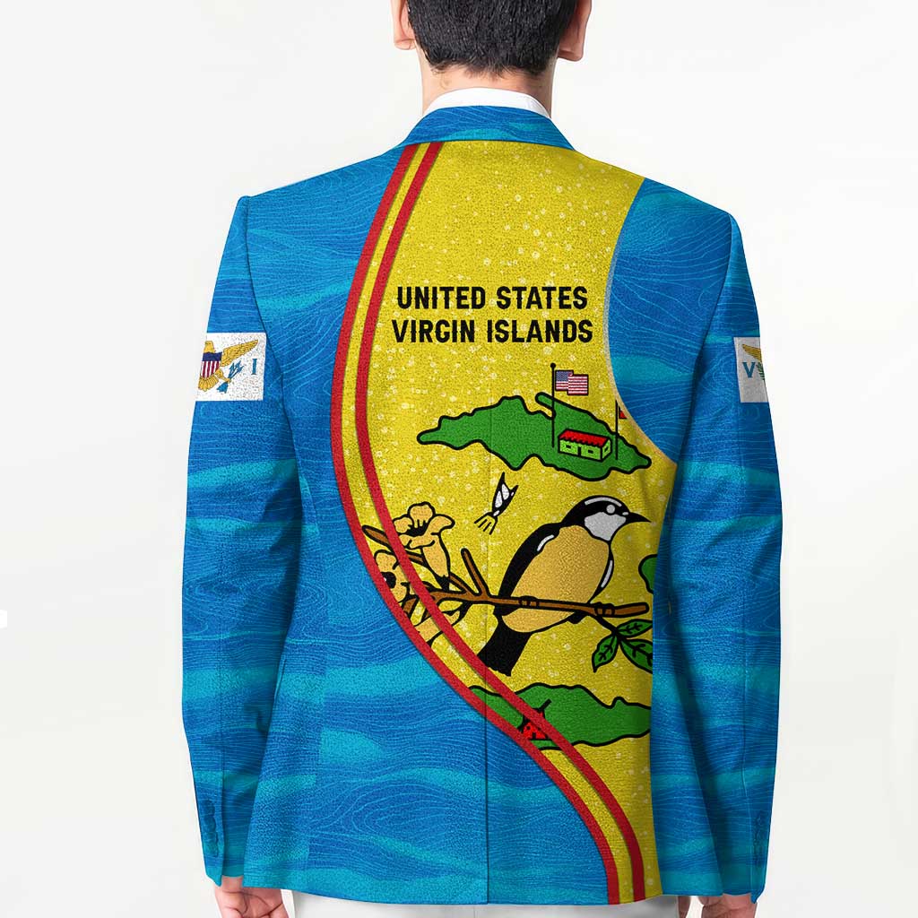 United States Virgin Islands Blazer with Blue Yellow Wave Design and Island Map Bird - Wonder Print Shop