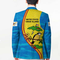 United States Virgin Islands Blazer with Blue Yellow Wave Design and Island Map Bird - Wonder Print Shop