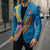 United States Virgin Islands Blazer with Blue Yellow Wave Design and Island Map Bird - Wonder Print Shop