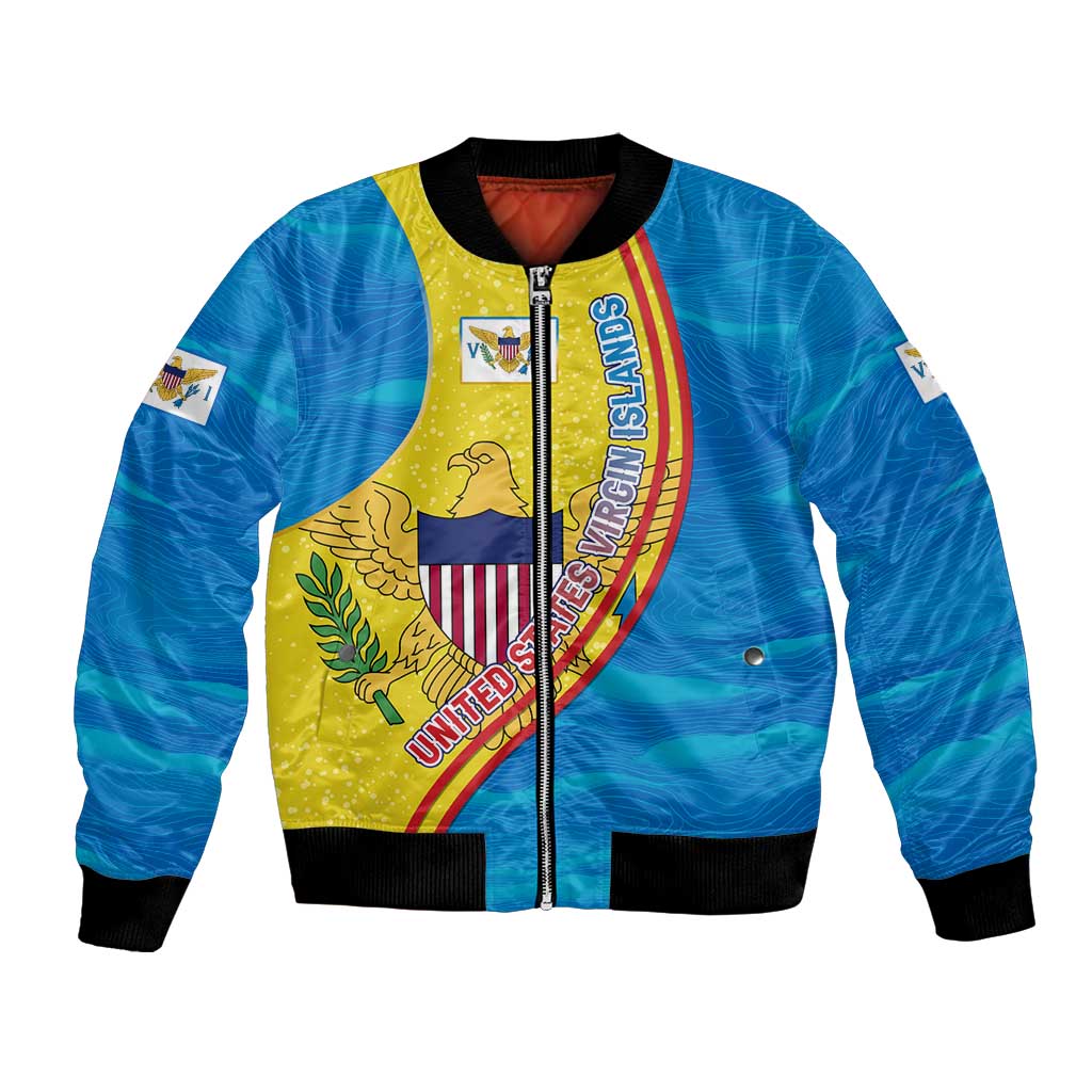 United States Virgin Islands Bomber Jacket with Blue Yellow Wave Design and Island Map Bird - Wonder Print Shop