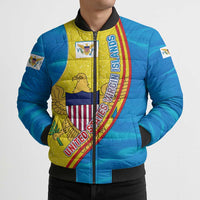 United States Virgin Islands Bomber Puffer Jacket with Blue Yellow Wave Design and Island Map Bird - Wonder Print Shop