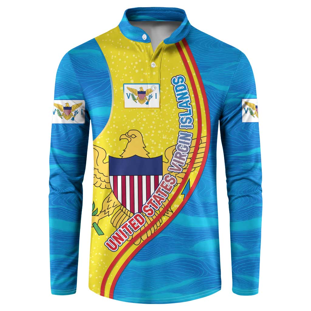 United States Virgin Islands Button Sweatshirt with Blue Yellow Wave Design and Island Map Bird - Wonder Print Shop