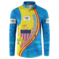 United States Virgin Islands Button Sweatshirt with Blue Yellow Wave Design and Island Map Bird - Wonder Print Shop