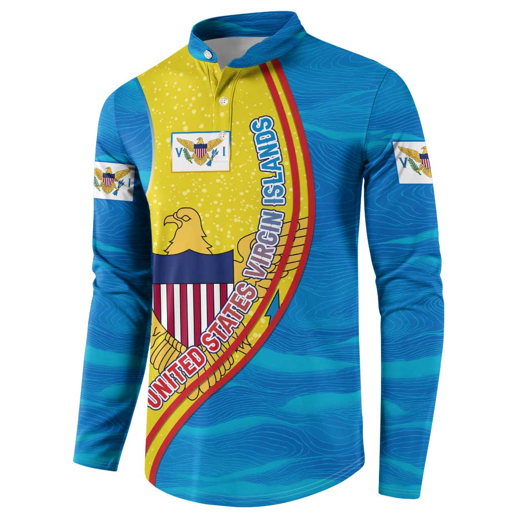 United States Virgin Islands Button Sweatshirt with Blue Yellow Wave Design and Island Map Bird - Wonder Print Shop