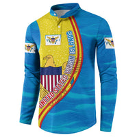 United States Virgin Islands Button Sweatshirt with Blue Yellow Wave Design and Island Map Bird - Wonder Print Shop