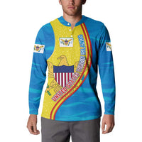 United States Virgin Islands Button Sweatshirt with Blue Yellow Wave Design and Island Map Bird - Wonder Print Shop