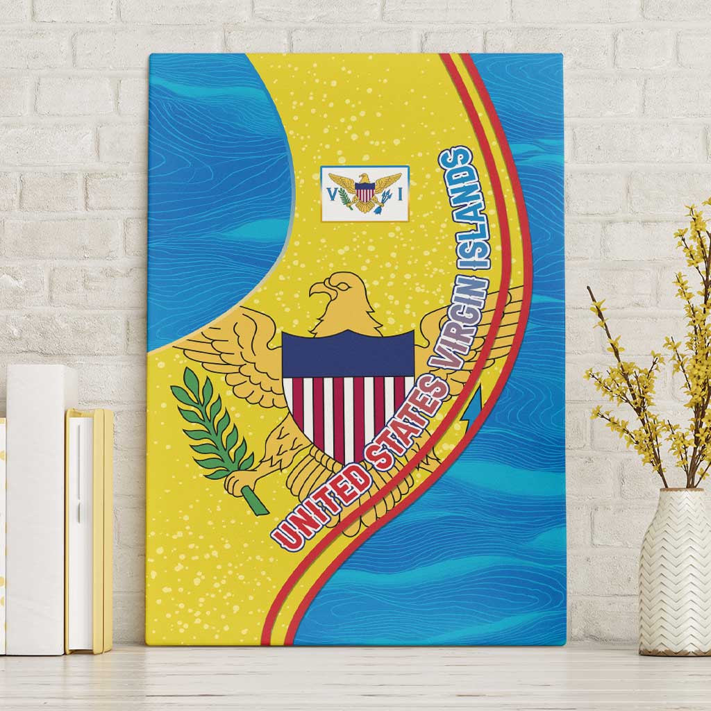 United States Virgin Islands Canvas Wall Art with Blue Yellow Wave Design and Island Map Bird - Wonder Print Shop