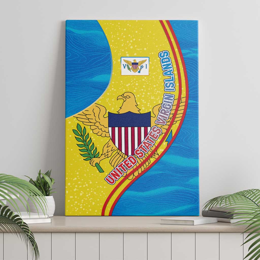 United States Virgin Islands Canvas Wall Art with Blue Yellow Wave Design and Island Map Bird - Wonder Print Shop