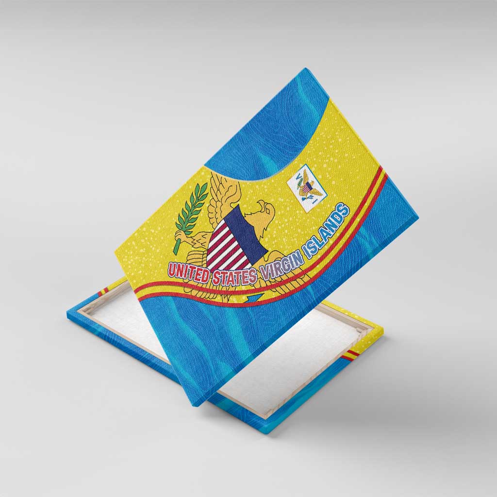 United States Virgin Islands Canvas Wall Art with Blue Yellow Wave Design and Island Map Bird - Wonder Print Shop
