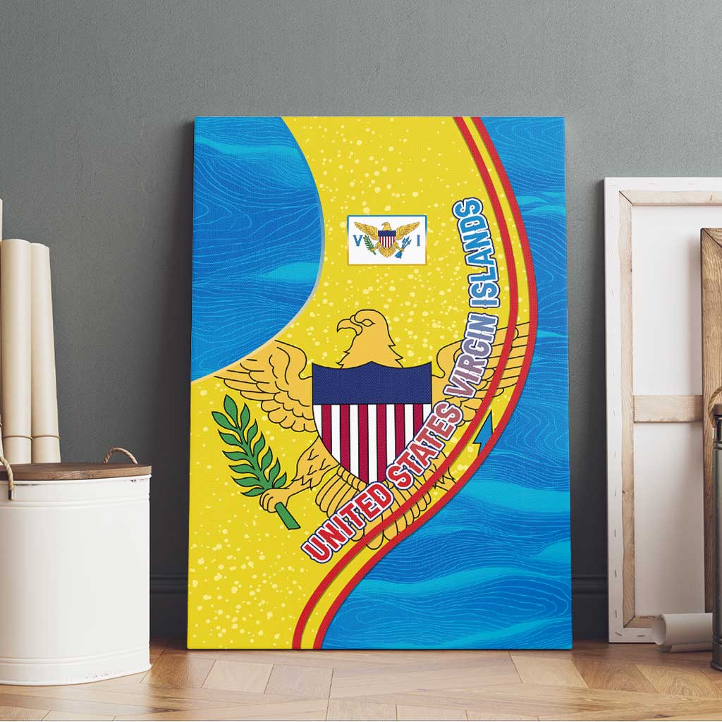 United States Virgin Islands Canvas Wall Art with Blue Yellow Wave Design and Island Map Bird - Wonder Print Shop