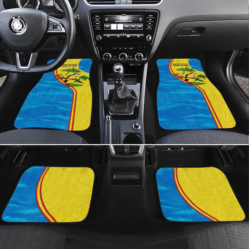 United States Virgin Islands Car Mats with Blue Yellow Wave Design and Island Map Bird - Wonder Print Shop