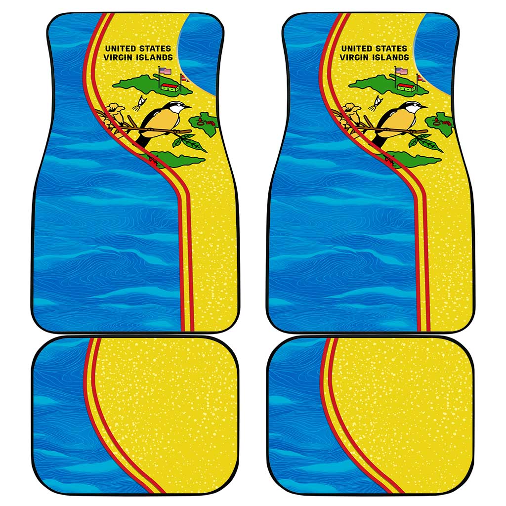 United States Virgin Islands Car Mats with Blue Yellow Wave Design and Island Map Bird - Wonder Print Shop