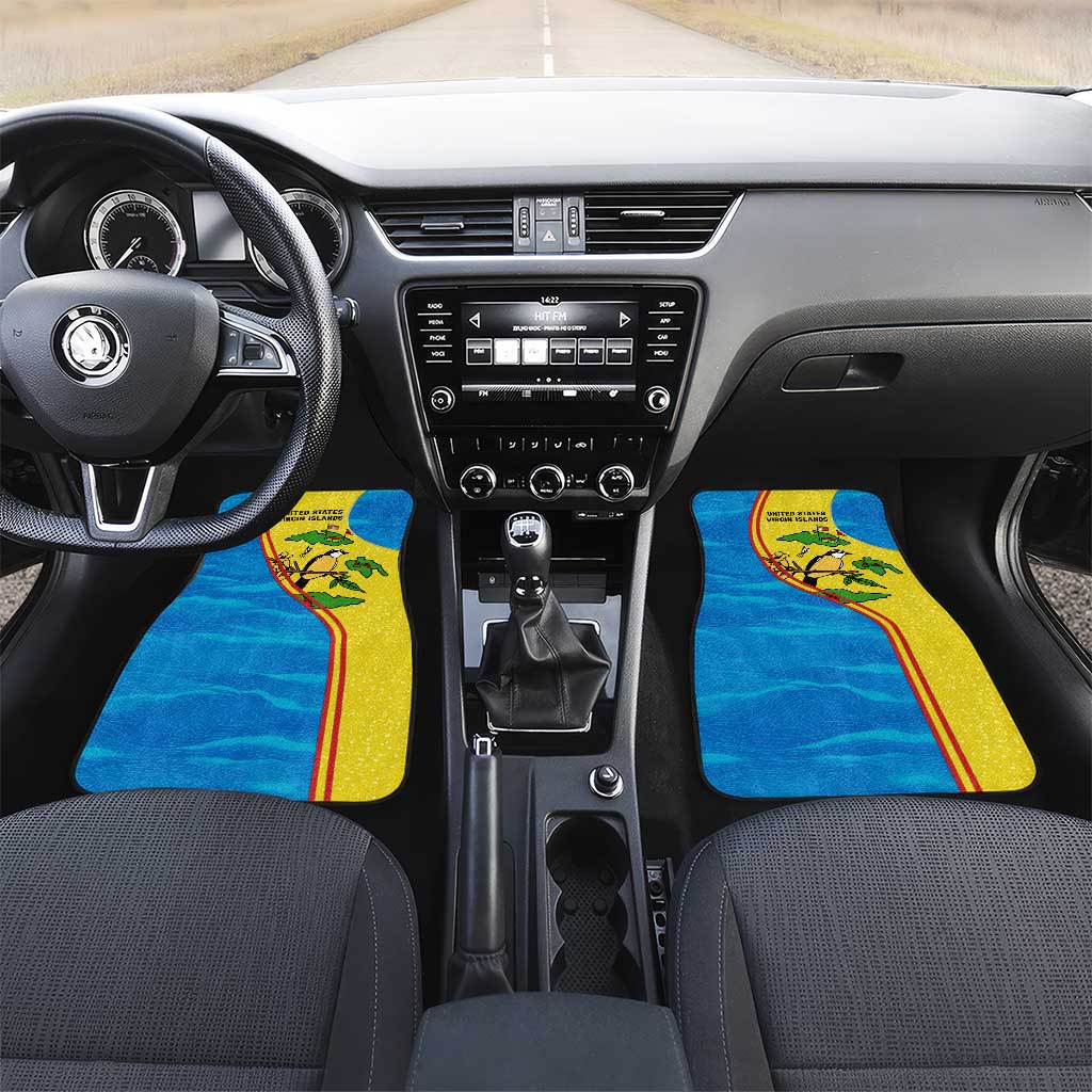 United States Virgin Islands Car Mats with Blue Yellow Wave Design and Island Map Bird - Wonder Print Shop