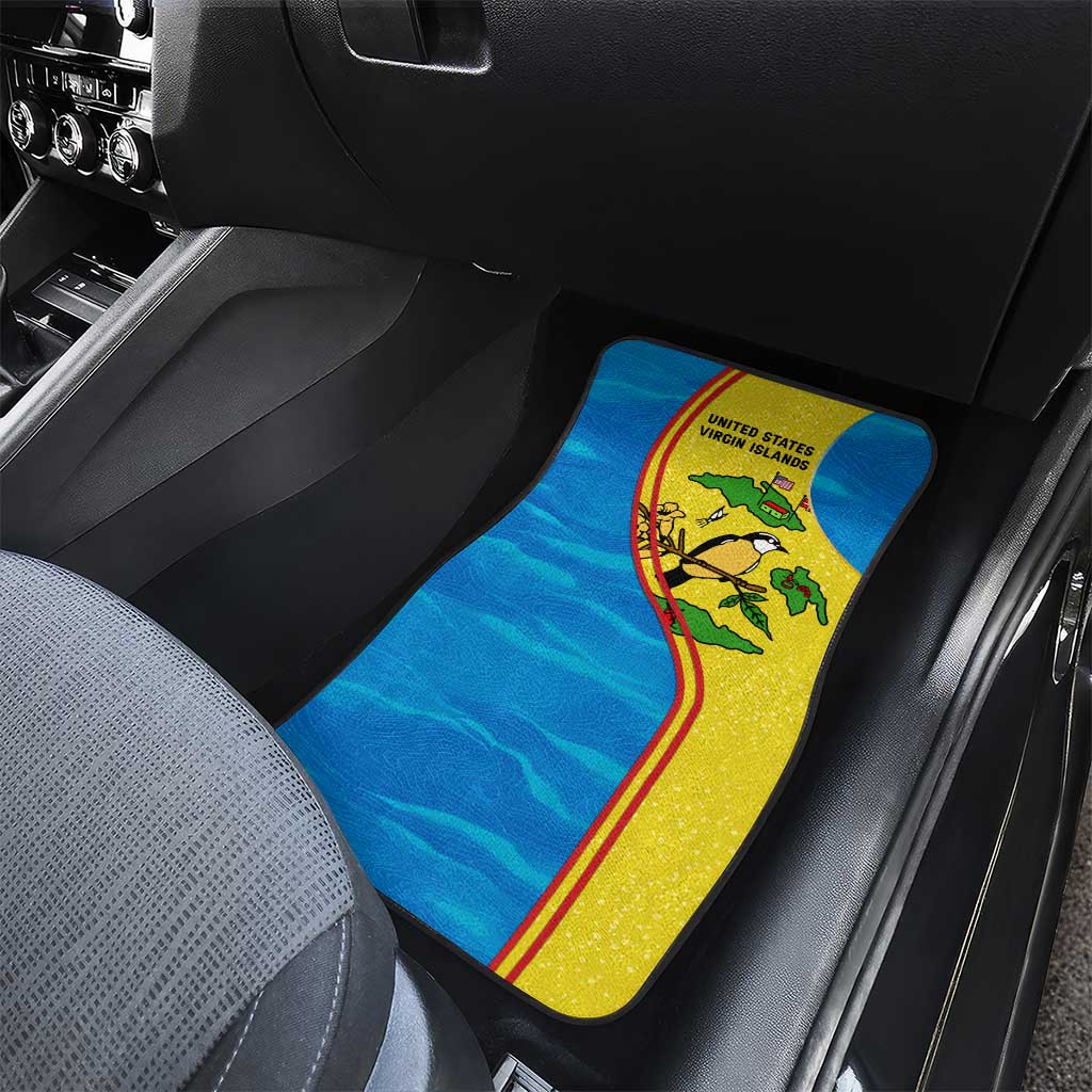 United States Virgin Islands Car Mats with Blue Yellow Wave Design and Island Map Bird - Wonder Print Shop