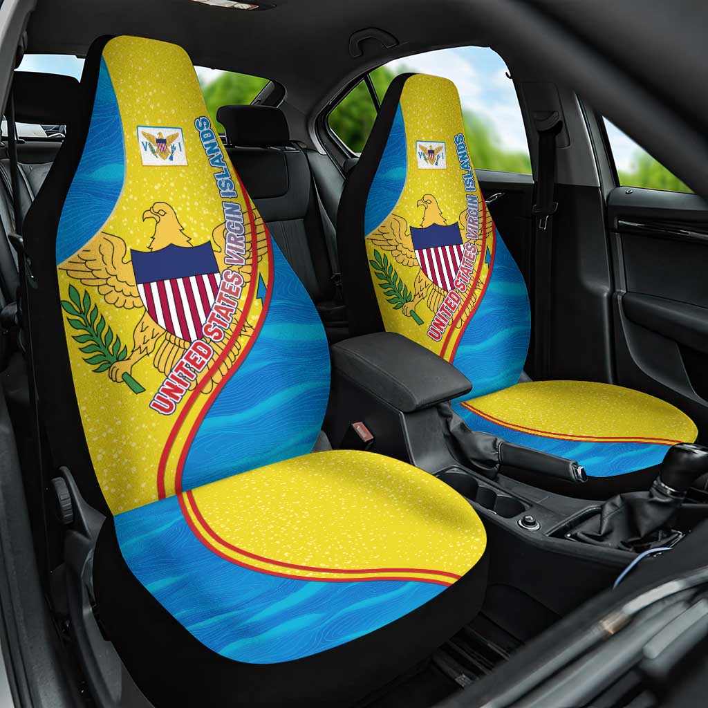 United States Virgin Islands Car Seat Cover with Blue Yellow Wave Design and Island Map Bird - Wonder Print Shop