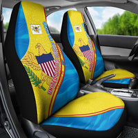 United States Virgin Islands Car Seat Cover with Blue Yellow Wave Design and Island Map Bird - Wonder Print Shop