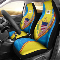 United States Virgin Islands Car Seat Cover with Blue Yellow Wave Design and Island Map Bird - Wonder Print Shop
