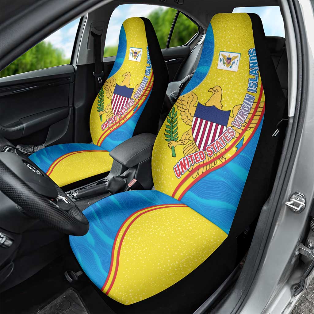 United States Virgin Islands Car Seat Cover with Blue Yellow Wave Design and Island Map Bird - Wonder Print Shop