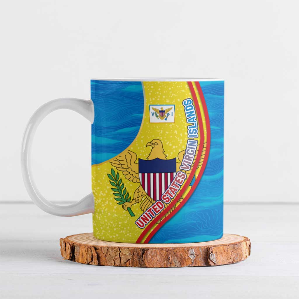 United States Virgin Islands Ceramic Mug with Blue Yellow Wave Design and Island Map Bird - Wonder Print Shop